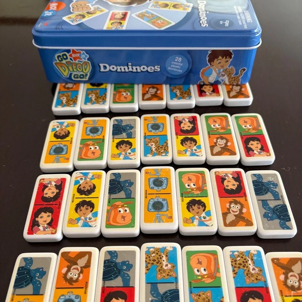 Nick Jr Go Diego Go Dominoes 28 Plastic Pieces in Collector Storage‎ Tin 9003